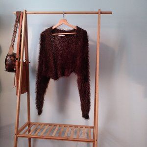 Brown Metallic Fuzzy Sweater Shrug 90s Vintage Goth Punk Party Cottage Grunge XS